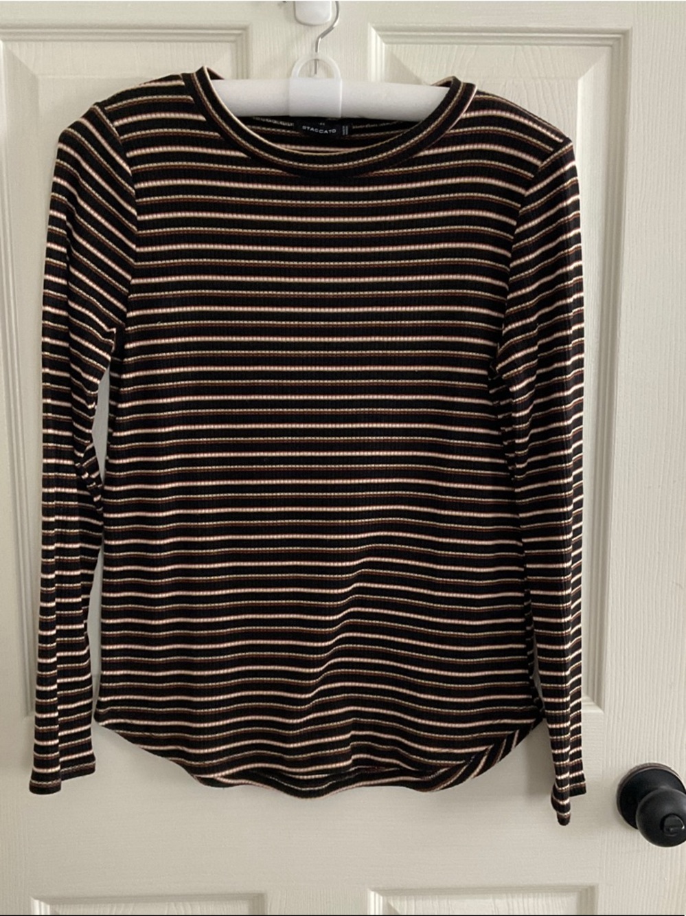 Staccato Black & Cream Striped Long-Sleeve Crewneck Top